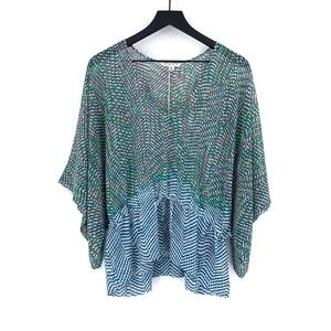 CABI Kimono Sleeve Arts Tunic Blue Green Pink S